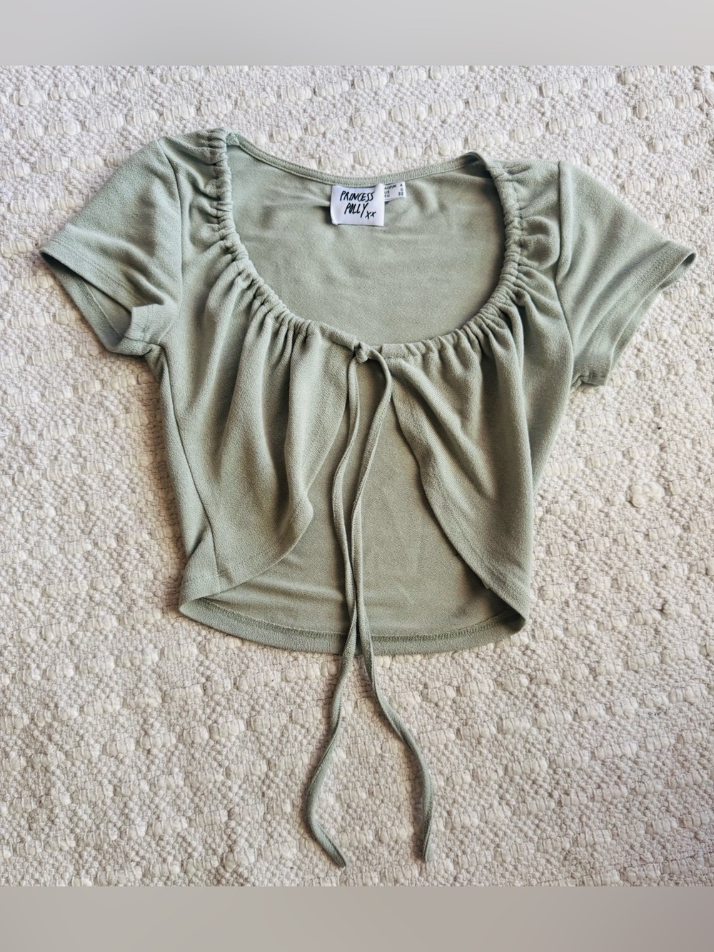 Princess Polly Sage/khaki Green Ruched Tie-Front Crop Top